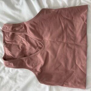 Ribbed V-Neck Cropped Tank Top - Dusty Rose